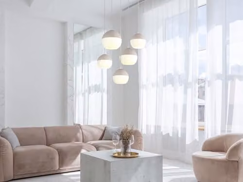 Globo Lighting Ragusa Cluster Pendant Light in Sand and Beige with Chrome Metal and Glass Spheres, Diameter: 57 cm, Height: 120 cm – 2