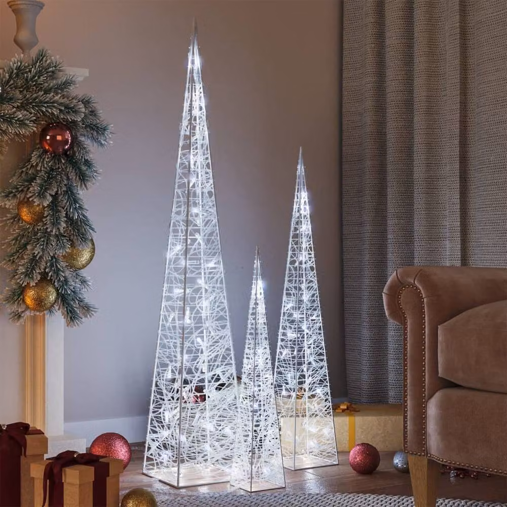 Berkfield Home Beautiful Acrylic Decorative LED Light Cone Set, White – 2
