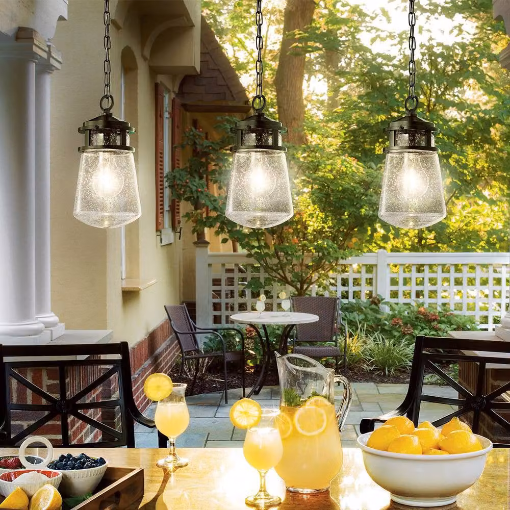 Netlighting Lyndon Small Outdoor Ceiling Chain Lantern in Architectural Bronze and Brown with Transparent Glass and E27 Socket – 2