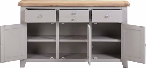 Seconique Windsor 3 Door 3 Drawer Sideboard in Pebble Grey and Oak, W: 137.0 cm, D: 40.0 cm, H: 81.5 cm – 3
