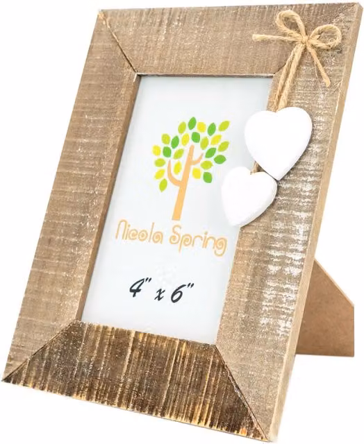 Nicola Spring Shabby Chic Single Heart Wood Photo Frame, White and Brown, 10.16 x 15 cm