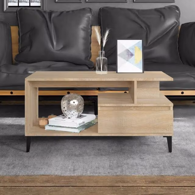 Berkfield Home Sonoma Oak Coffee Table in Brown, W/D/H: 90 x 49 x 45 cm