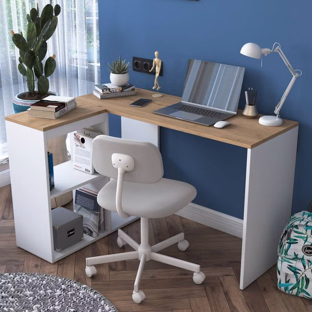 CALICOSY Cassie Corner Desk in Oak and White Finish – 2