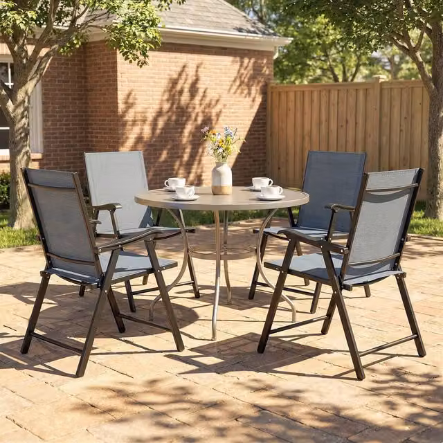 Outsunny Set of 4 Folding Garden Chairs with High Back and Armrests in Light Grey – 8