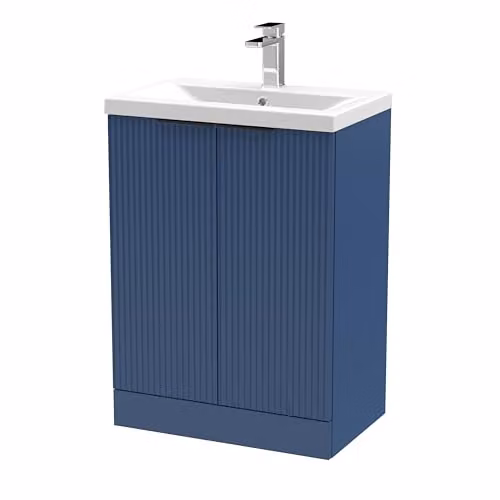 Balterley Blue Floor Standing Bathroom Vanity Unit with Basin and Fluted Front Doors, W/D/H: 61.0 x 39.0 x 85.0 cm