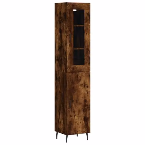 vidaXL Highboard in Smoked Oak Brown with Glass Doors and Internal Shelves, H 180 x W 34.5 x D 34 cm