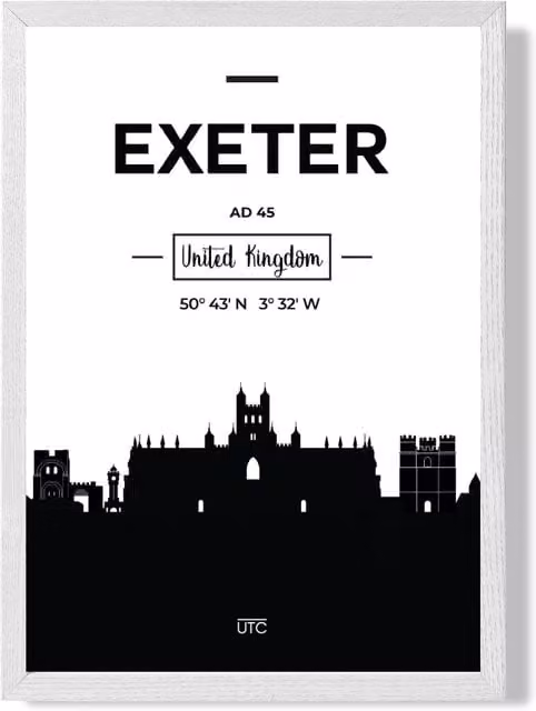ARTZE Exeter Black and White City Skyline Framed Print with White Frame