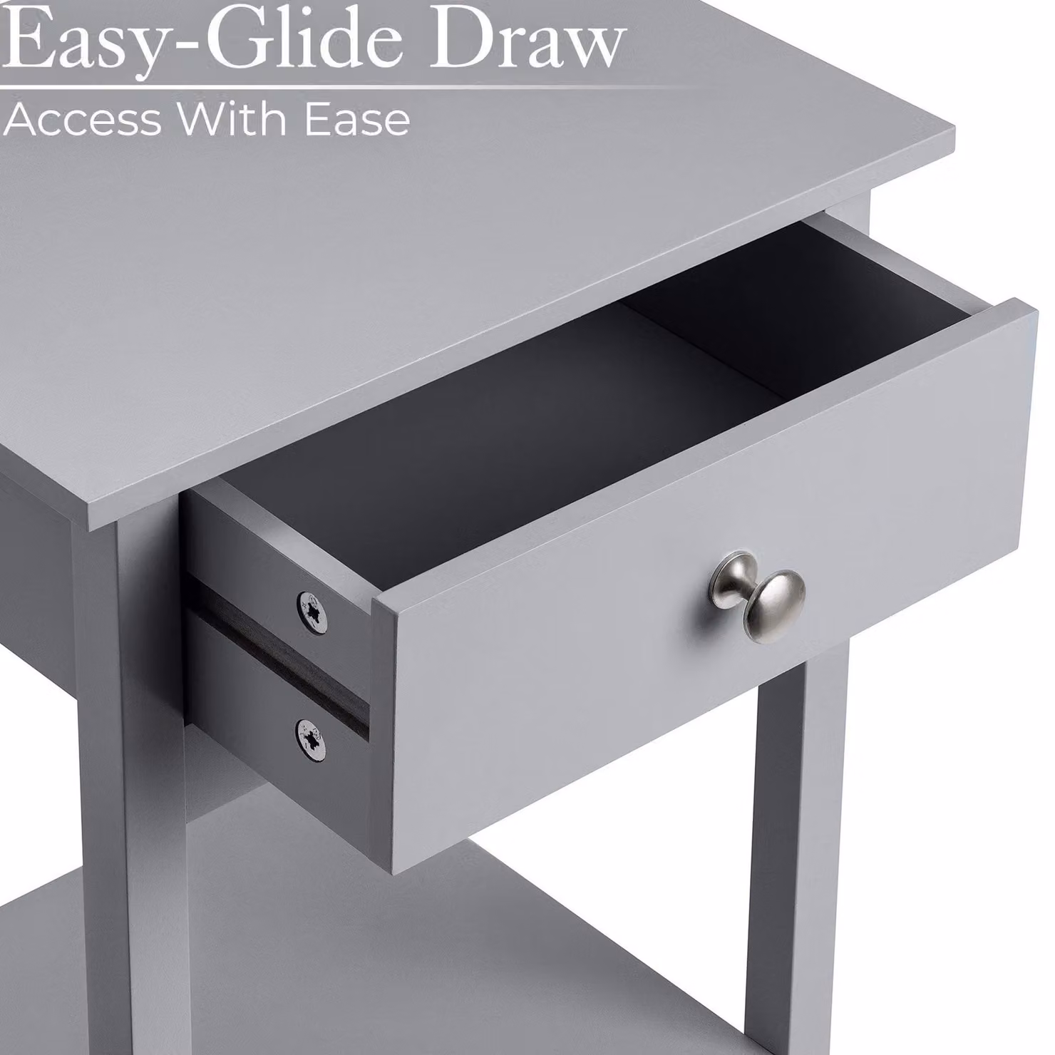 Christow Grey Bedside Table with Drawer and Shelf, W/D/H: 40 x 30 x 60 cm – 3