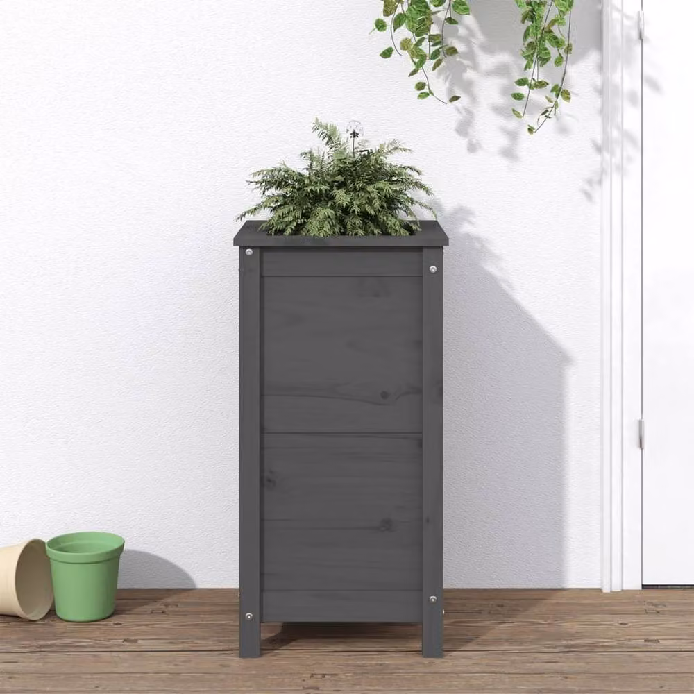 Berkfield Home Beautiful Garden Planter in Grey Solid Wood, W/D/H: 40 x 40 x 78 cm – 2