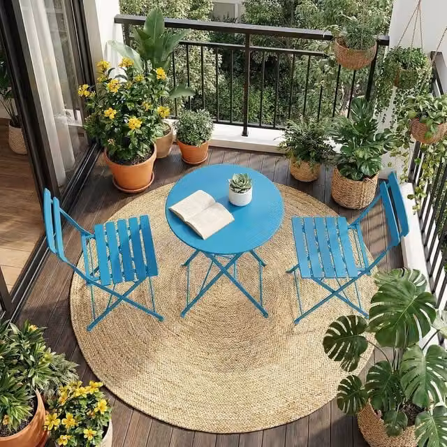 London Boutique 3-Piece Metal Bistro Set with Round Table and 2 Chairs in Light Blue – 1