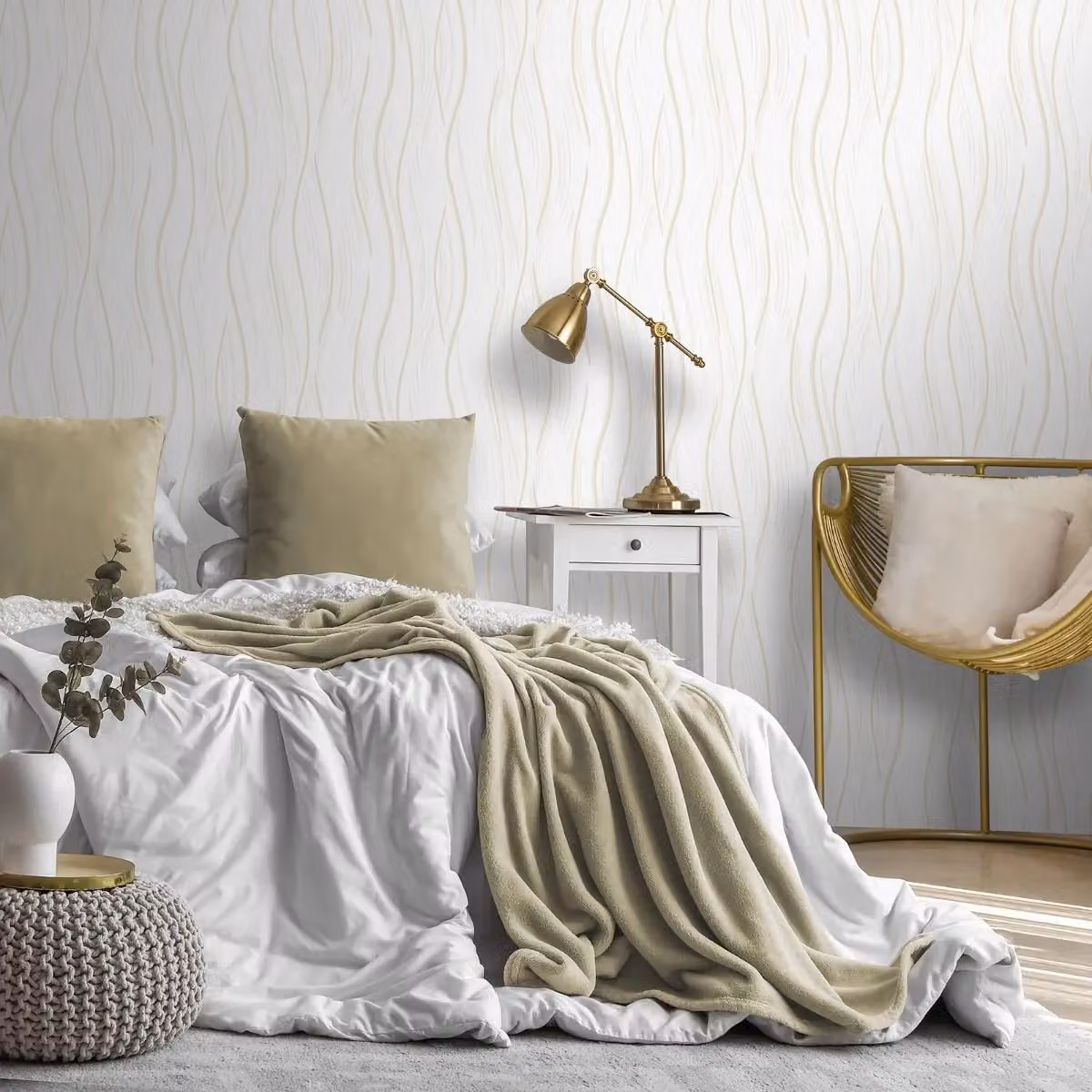 World of Wallpaper Shimmer Wave Textured Abstract Wallpaper in Beige – 2