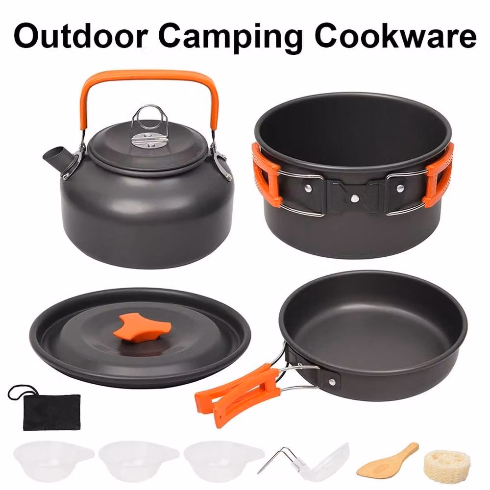 Kelvenix Non-Stick Aluminium Portable Camping Cookware Kit in Grey – 4