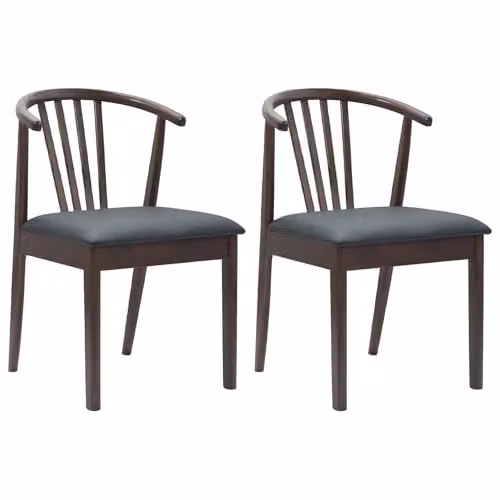 vidaXL Set of 2 Dining Chairs in Solid Rubberwood with Synthetic Leather, Black and Light Brown