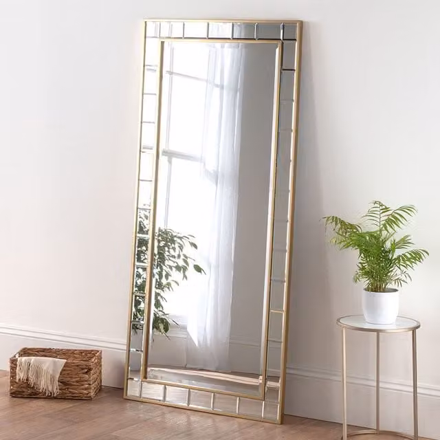 Yearn Full Length Rectangular Brass Bevelled Hanging Mirror in Gold