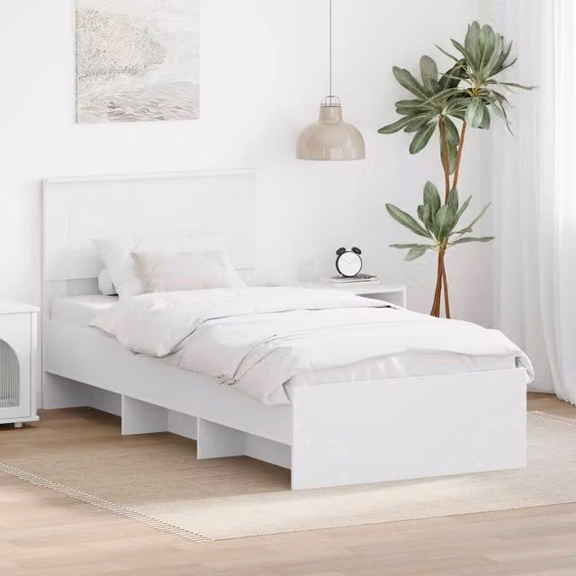 Berkfield Home Modern Bed Frame with Headboard in White, Engineered Wood, W/D/H: 80 x 200 cm