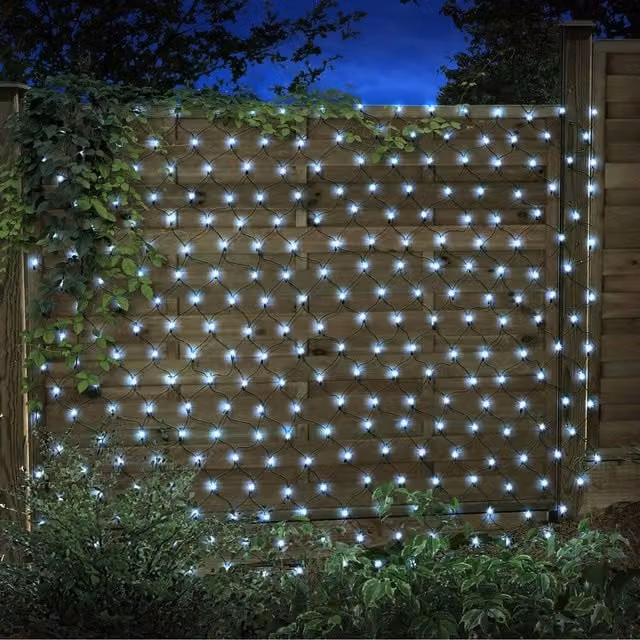 The Outdoor Living Company Solar Trellis Net Lights with 105 Cool White LEDs in White and Green