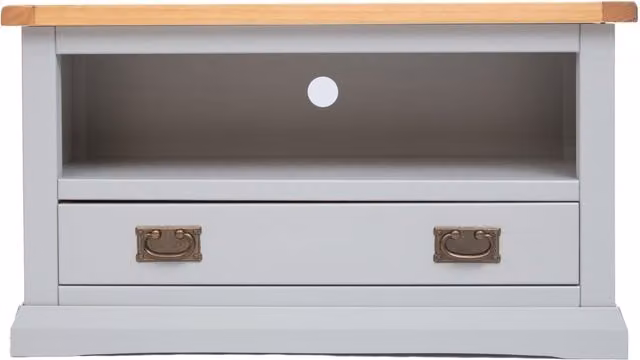 Cabinet Bits Loreo 1 Drawer TV Cabinet in Light Grey Waxed Pine with Brass Drop Handle – 1