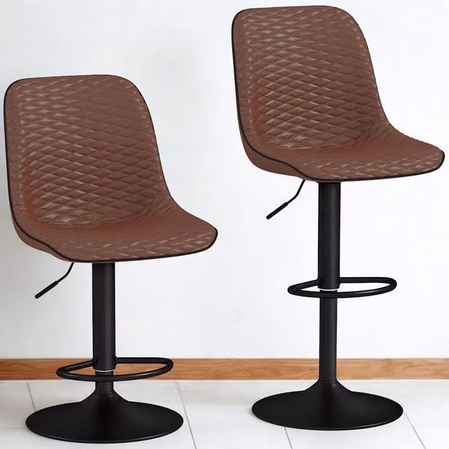 FURNOS Set of 2 Brown Faux Leather Bar Stools with Metal Footrest, W/D/H: 47 x 54 x 110 cm – 1