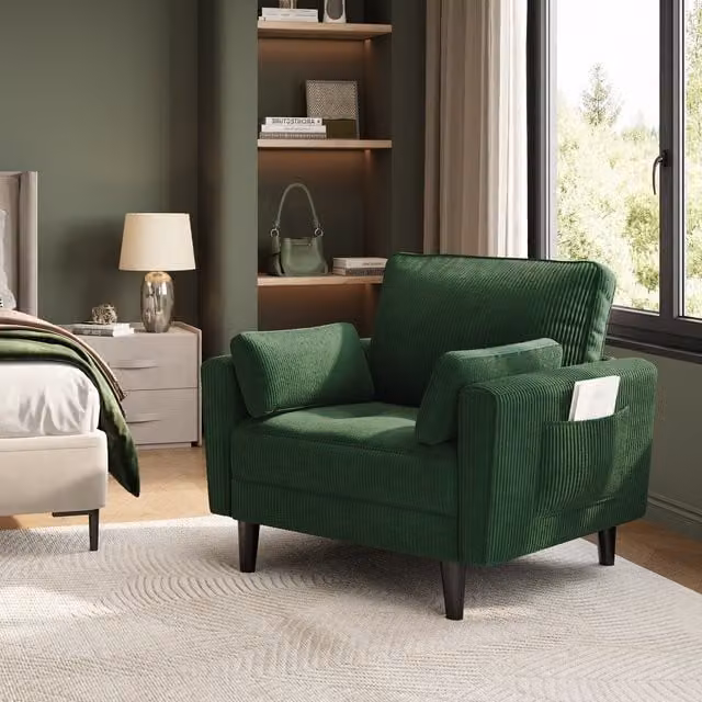 Yaheetech Upholstered Tub Armchair with 2 Pillows and Solid Wood Frame, Green