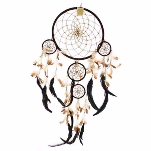 Ancient Wisdom KDMD Bali Round Boho Geometric Hanging Dreamcatcher in Beige and Brown – 1