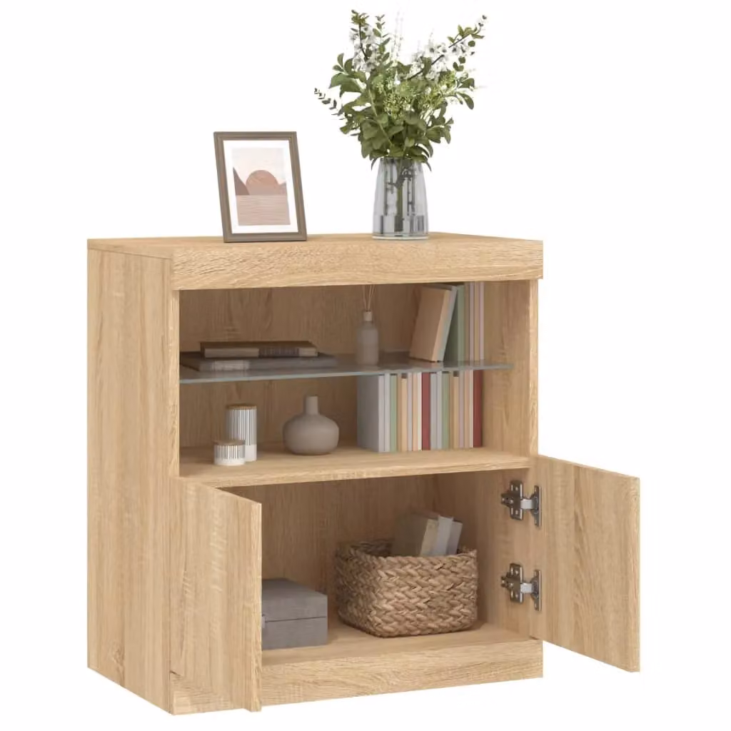 Berkfield Home Modern Sideboard with Integrated LED Lights in Sonoma Oak Brown, W/D/H: 60 x 37 x 67 cm – 4