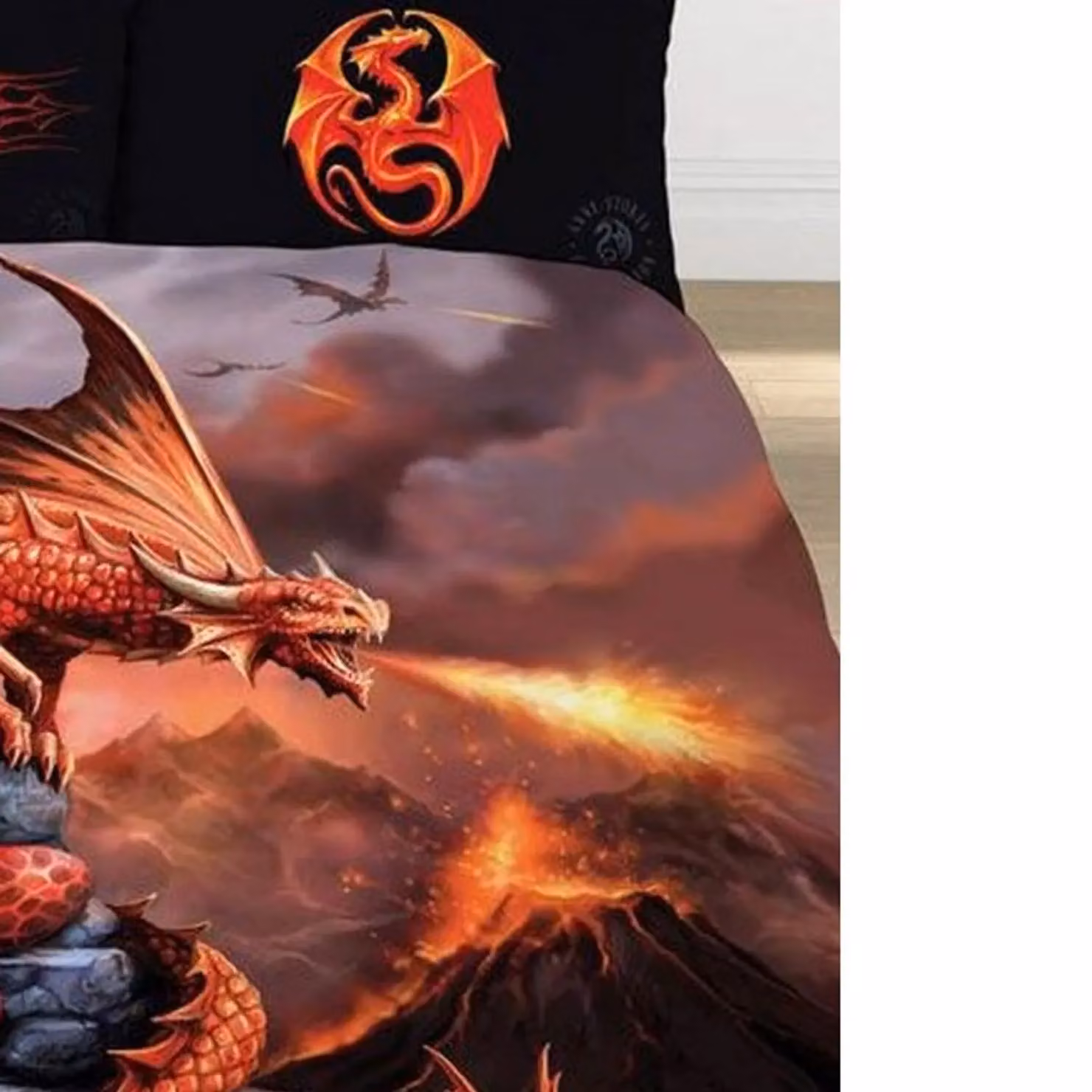 Anne Stokes Fire Dragon Reversible Duvet Cover and Pillowcase Set in Orange and Multicolour, W/D/H: 90 x 200 cm – 2