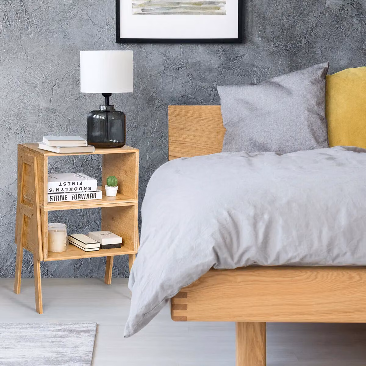 Costway Set of 2 Stackable Bamboo Bedside Tables and Coffee Tables with Storage in Natural – 3