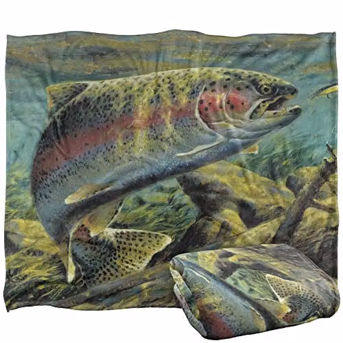 Wild Wings Rainbow Trout 2 Silky Touch Super Soft Fleece Throw Blanket in White, W: 152 cm, D: 127 cm – 1