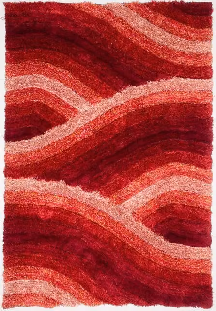Rugstyle 3D Shaggy Wave Rectangular Rug in Red, W: 160 cm, L: 230 cm – 1