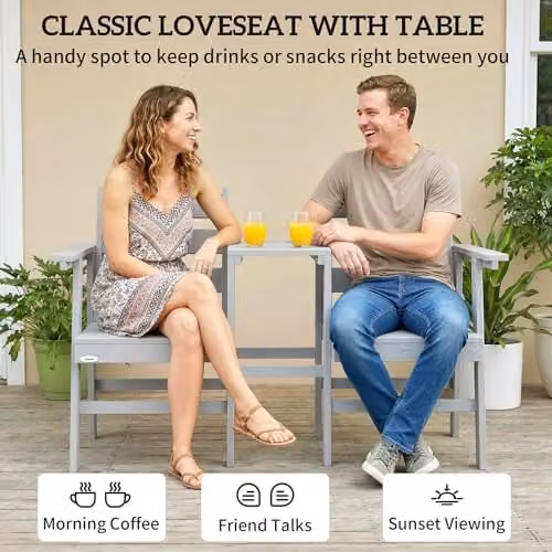 Outsunny Jack and Jill Garden Loveseat with Built-in Table in Grey – 3