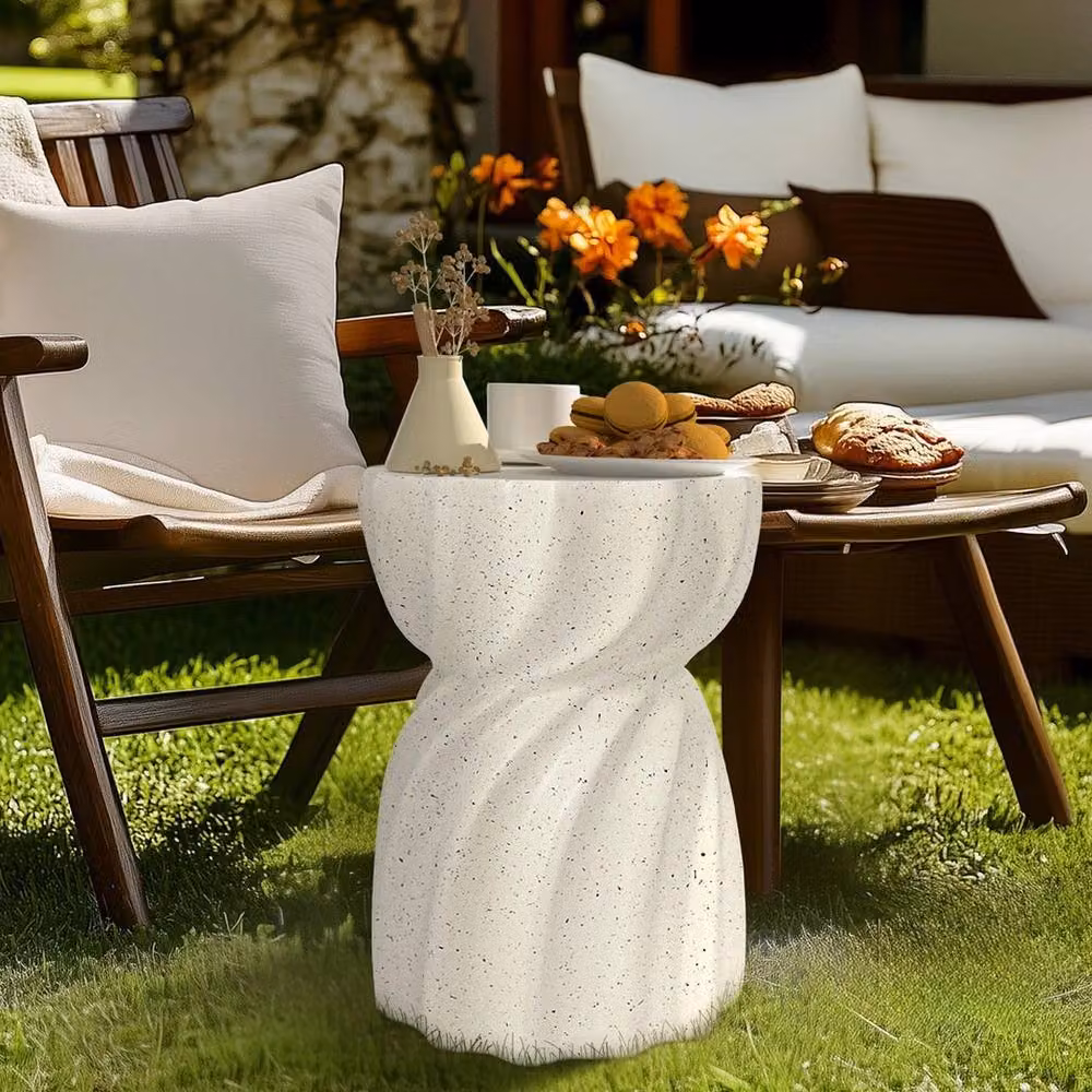 NESTLUNE White Concrete Art Side Table and Garden Accent Sitting Chair – 4