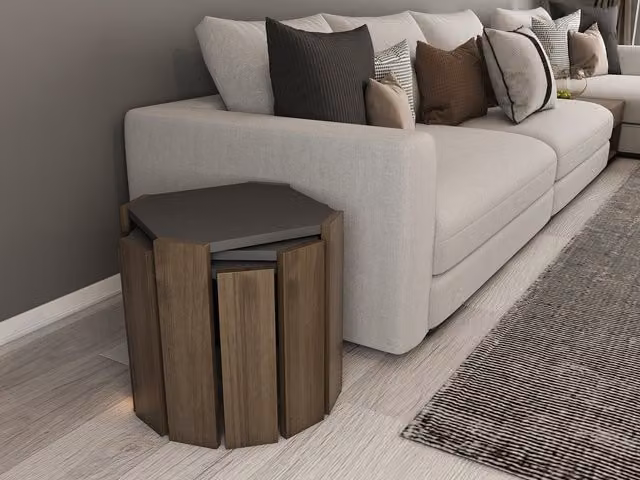Decorotika Lori 3 Pieces Nesting Table Set in Anthracite and Walnut