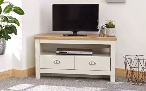 GFW Lancaster Country Style Corner TV Unit in White and Oak, W/D/H: 95.0 x 45.0 x 51.0 cm