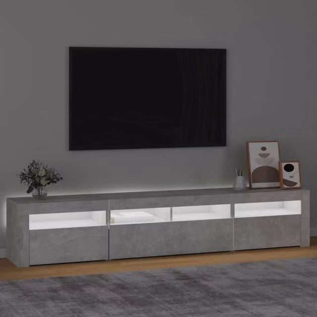 Berkfield Home Modern TV Cabinet with Integrated LED Lights in Concrete Grey, W/D/H: 210 x 35 x 40 cm