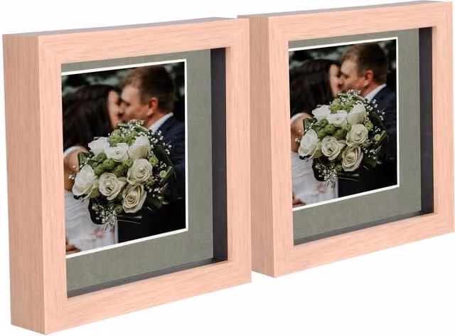 Nicola Spring Pack of 2 Square 3D Box Photo Frames in Light Brown and Grey, W/H: 15.24 x 15.24 cm with 10.16 x 10.16 cm Mount