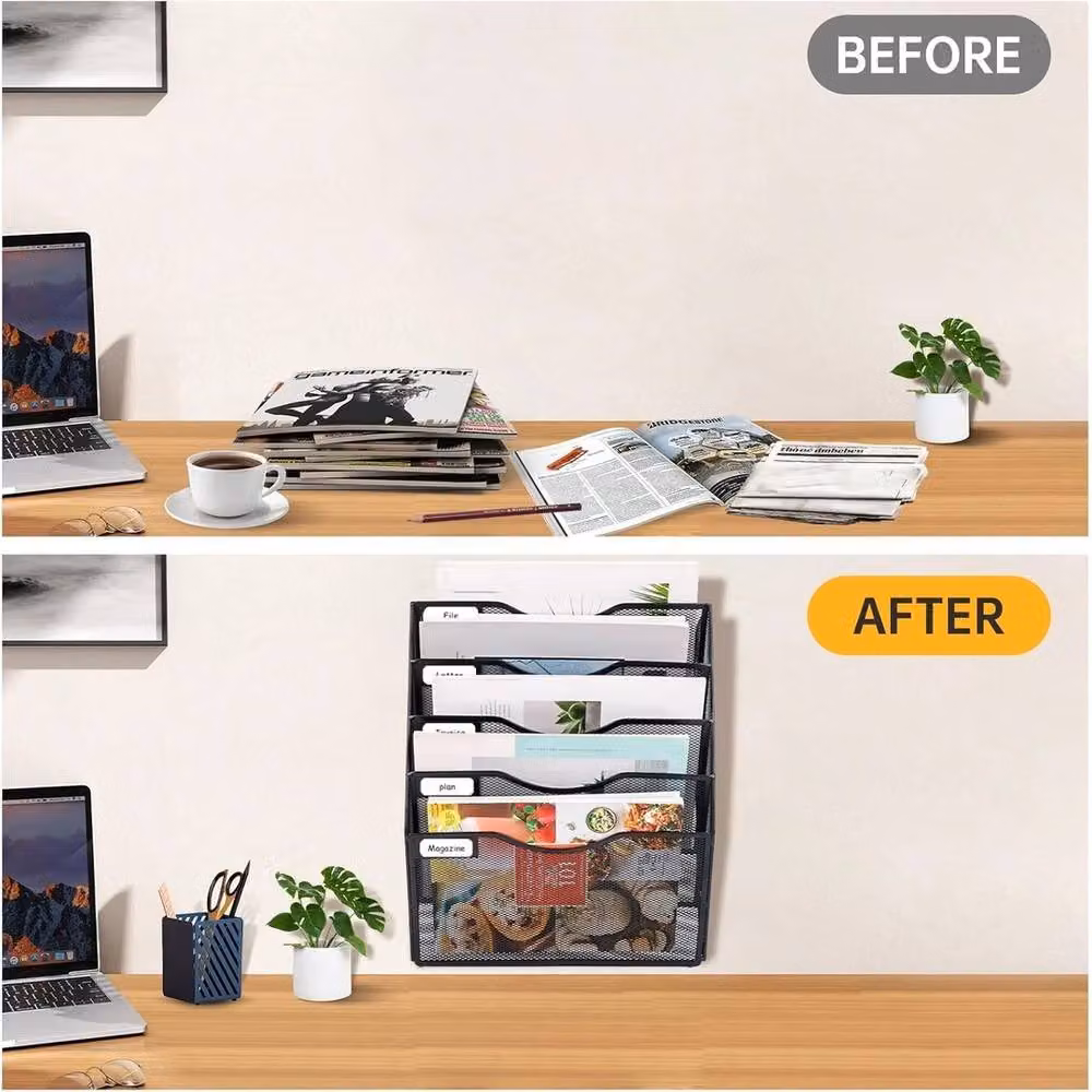 NESTLUNE 5-Tier Wall Mounted A4 Magazine Rack in Matt Black Metal – 3