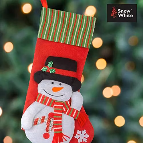 VFM e-Store Snowman Design Long Leg Christmas Stockings in White, Red and Green, Height: 54 cm – 3
