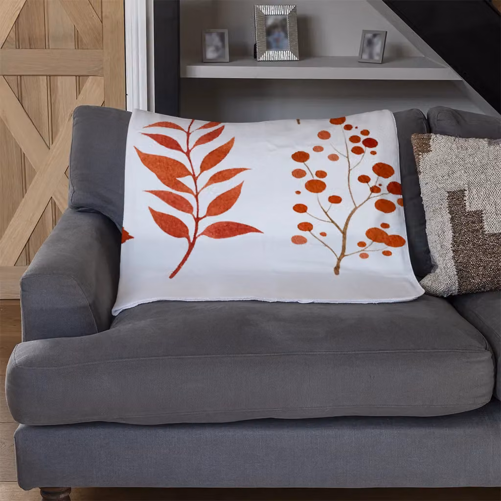 Benjamin Tate Design Orange Autumn Leaves Fleece Blanket in Orange and Sand, W/D/H: 120 x 150 cm – 3