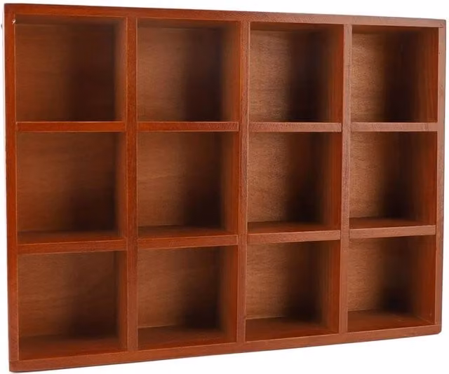VOGREX 12 Cube Wall Mounted Wooden Display Cabinet and Storage Shelf in Brown – 1