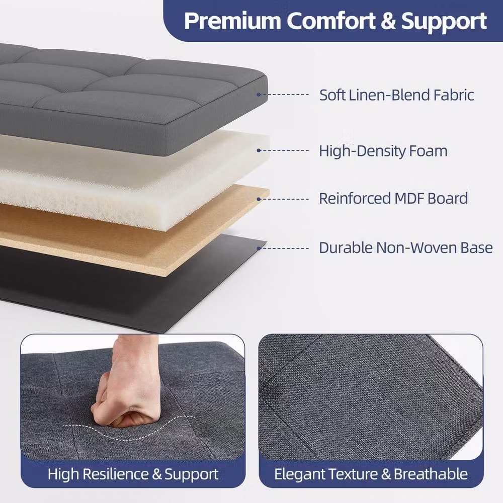 MCC Direct Foldable Upholstered Storage Ottoman and Footrest Cube in Grey, W/D/H: 38 x 38 x 38 cm – 3
