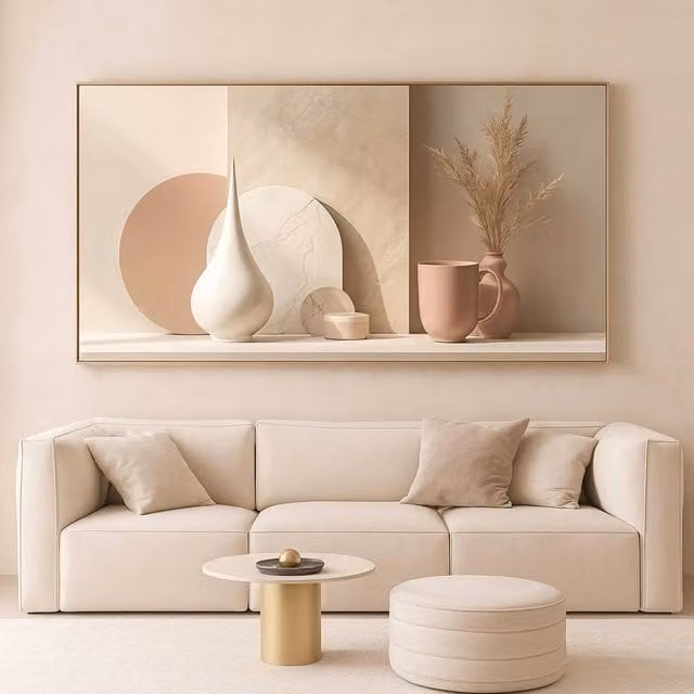 Mafett Modern Sandstone Geometric Canvas Flat Effect Unframed Abstract Wall Art in Ivory, Beige and White