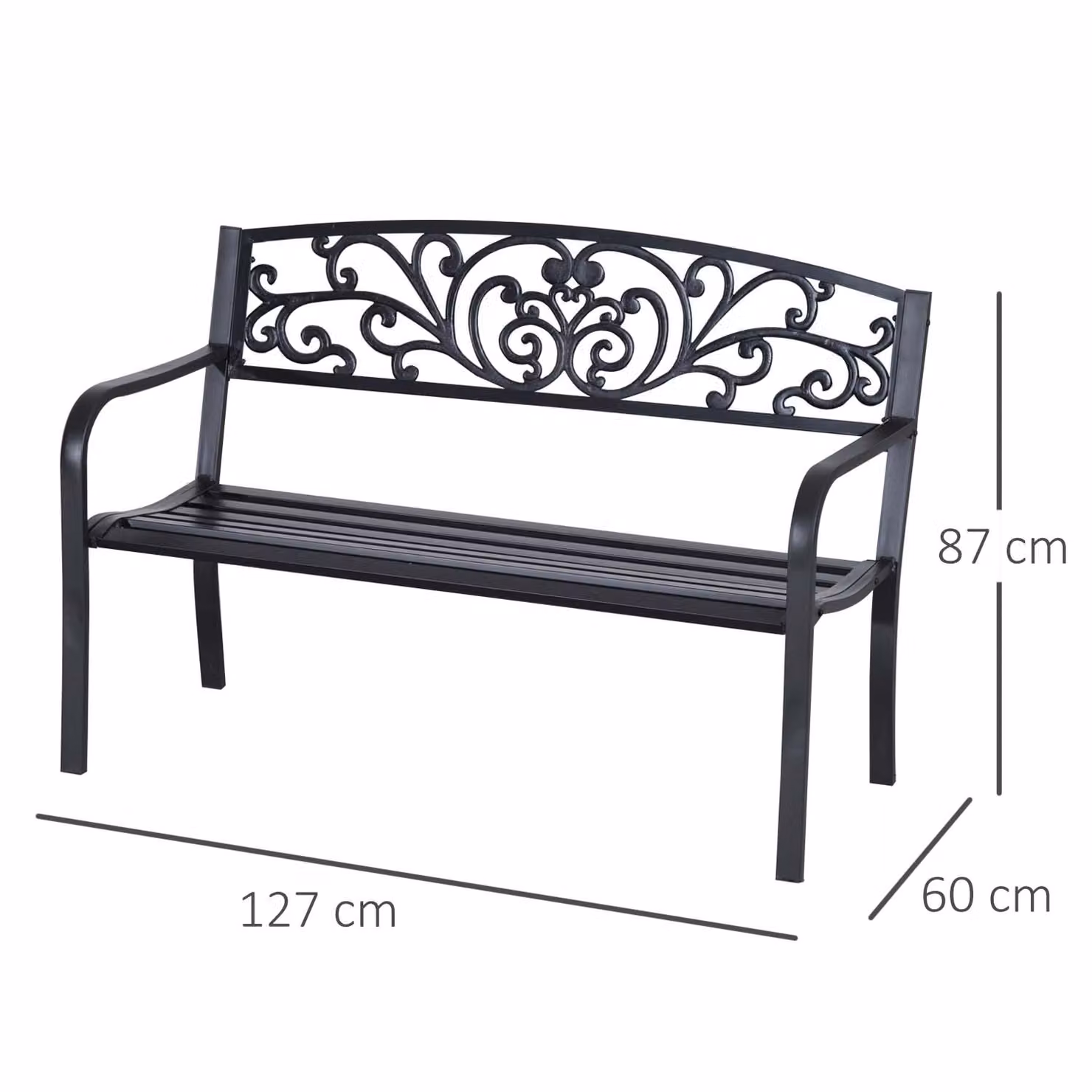 Outsunny 2 Seater Black Metal Garden Park Bench with Armrests – 3