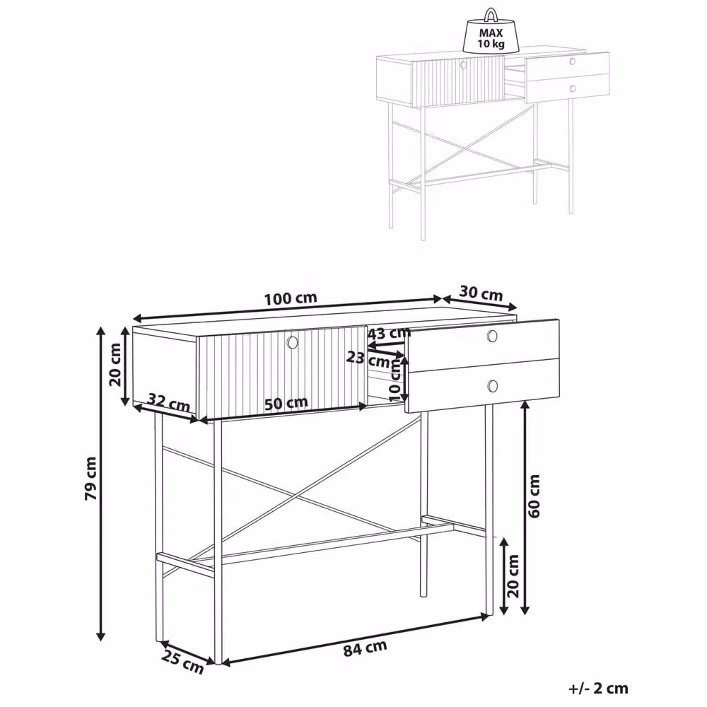 Wyld and Coco 3-Drawer Console Table in Black MDF, W: 100 cm, D: 30 cm – 3