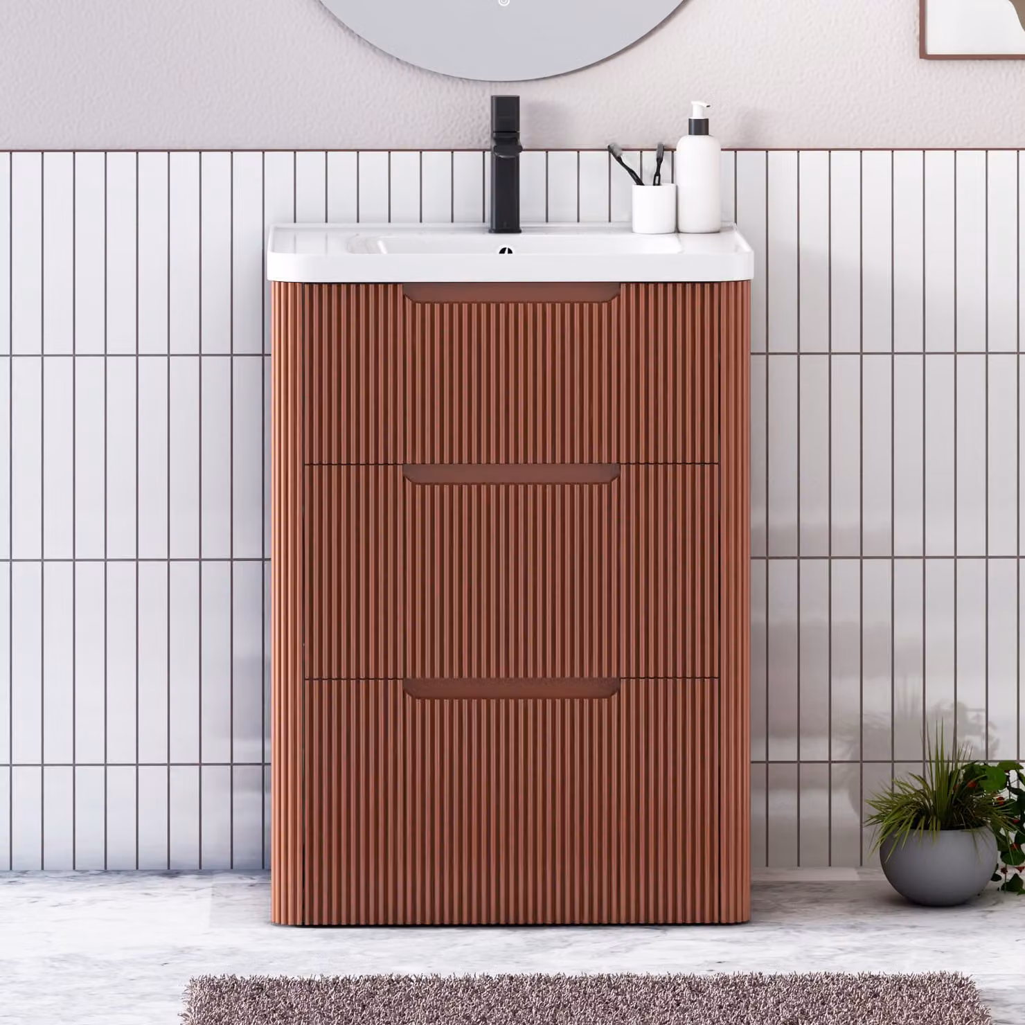 Royal Bathrooms Avenza Fluted 600mm Freestanding 3 Drawer Floor Standing Vanity Unit in White, Brown or Multicolour