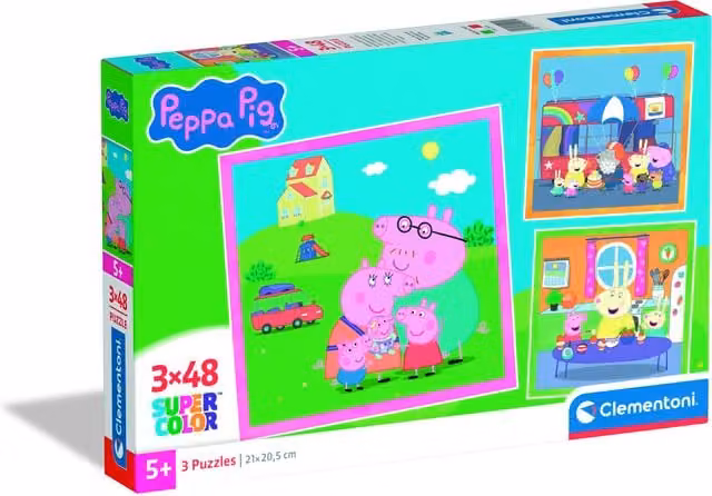 Clementoni Peppa Pig 3 x 48 Piece Jigsaw Puzzle Set in Blue and Multicolour