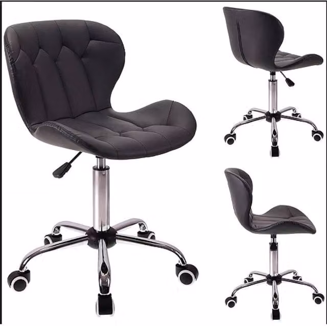 NESTLUNE Black Synthetic Leather Task Chair with 360 Degree Swivel and Castors – 1