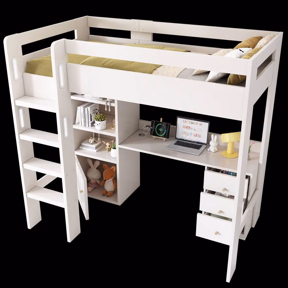Merax White Mid Sleeper Cabin Bed for Children with Desk, Storage Drawers and USB Charging Port, W/D/H: 190 x 90 x 175 cm – 6