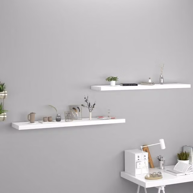 Berkfield Home Floating Wall Shelves, 2 Piece Set, White, W: 120 cm, D: 23.5 cm, H: 3.8 cm