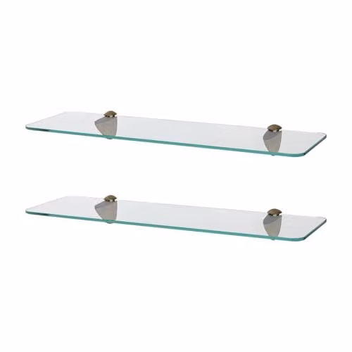 Harbour Housewares 2x Wall-Mounted Rounded Floating Glass Bathroom Shelves in Gold and Transparent, Width: 50 cm – 1