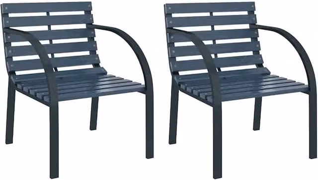 Berkfield Home Set of 2 Grey Wood and Metal Garden Chairs